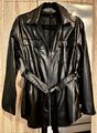 Schwarze PU-Lederjacke, Hemdbluse, mit Gürtel, Größe 36_Neu