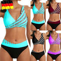 Damen Push Up Bikini Set Bademode Strandkleidung Gepolstert Gestreift Badeanzug-