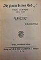 D. Paul Jaeger - "Ich glaube seinen Tod..." Verlag von J.C.B. Mohr Tübingen 1922