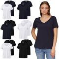 s.Oliver Damen T-Shirt V-Ausschnitt kurzarm Basic weiß navy schwarz Mix 2er Pack