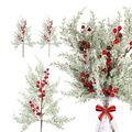 6 StüCk Weihnachtliche Rote Beerenstiele, Tannenzweige mit Schnee, 48,3 Cm,6452