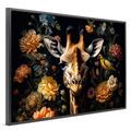 Wandbild Leinwand mit Rahmen , Giraffe und bunten Blumen , Tier ,Kunst Home Deko