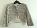 MANGO Bolero edel PARTY BLAZER für Kleid grau gold Jacke Gr. 34 XS Jäckchen chic