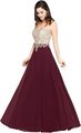 Damen Abendkleid elegant Chic Lang Hochzeit Chiffon, Weinrot, EU40