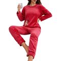 Damen Schlafanzug Pyjama Winter Fleece Kuschelig Flauschig Warm Weich Frauen Set