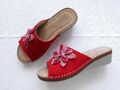 Damen Keil-Pantolette - 5 cm Keil - rot - Velourleder - Gr. 38 - neu mit Karton