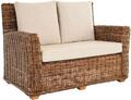 Rattan-Sofa Wohnzimmer-Sofa Couch Korbsofa Zweisitzer Wintergarten (Braun)