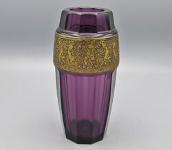 Original Moser Karlsbad signierte Glas- Vase violettes Ametystglas Amazonen 1920