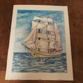 orig. Aquarell Bild Schiff Meer Segelschiff Unikat signiert 