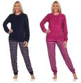 Neu Frauen/Damen Frottee Schlafanzug/PYJAMA Blau/Beere Baumwolle Langarm 3852