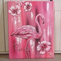 FLORIDA FLAMINGO abstraktes Acrylgemälde auf Leinwand, Wandbild Bild gemalt pink