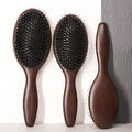 Natural Boar Bristle Oval Hair Brush Comb Head Scalp Massage Beech Wood Handle