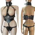 Women PU Leather Metal Spike Mistress Teddy Choker Collar Body Harness Restraint