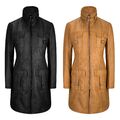 Schwarz hellbraun Damen Damen Vintage weich gewaschen Echtleder Jacke Trenchcoat