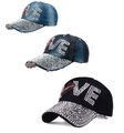 Jeans Basecap Love Nieten Glitzer Baseball Cap Mütze kappe Hip Hop Snapback hut