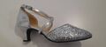 SILBER GLITZER SCHUHE GR 37 PUMPS DOPPEL RIEMCHEN TRICHTERABSATZ 4,5 cm