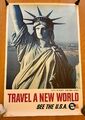 Original 1960s Travel A New World’ USA 30” x 20 Poster Freiheitsstatue NY Rare