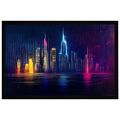 Fußmatte Skyline Neonfarben – Türmatte 60x40cm, Stadt Nacht Urban