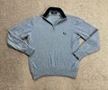 FRED PERRY Merino Kaschmir Pullover Gr. L Strickpullover Sweater Logo 13213 Blau