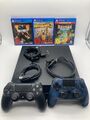 Sony PlayStation 4 500GB Spielkonsole Schwarz CUH-1004A + 3 Spiele 2 Controller