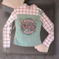 EDC by ESPRIT* Bluse kariert Gr.M (~38) Materialmix-glitzer-Mint/weiss-bordeaux 