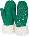 Damen Winter Strick Fäustlinge Handschuhe Strass Perlen Fleece, Strickhandschuhe