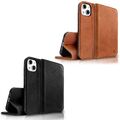 Echt Leder Hülle für iPhone 14, RFID Schutz Flipcase Klapphülle Etui Schutzhülle