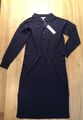 Neu Esprit Long Strick Kleid Polo Kleid Hochwertiger Feinstrick Gr. M Dunkelblau