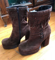 Vintage 70s Original Leder Indian Cowboy Fransen Hippie Plateau Stiefel Boots 39