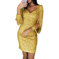 Frauen Glitzer Abendkleid Bodycon Bleistiftkleid Pailletten Partykleid Clubwear.