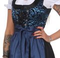 Dirndl Trachtenkleid Damen 3 tlg Set dunkelblau blau schwarz Baumwolle mit Bluse