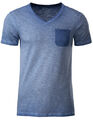 T-Shirt mit V-Ausschnitt Herren Shirt Bio-Baumwolle Brusttasche Regular S - 3XL