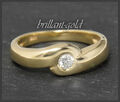 Brillant Damen Ring aus 585 Gold mit 0,16ct, Si1; Solitär Bandring 14K Gelbgold