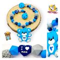 Kinderwagenkette mit Namen ♡ Silikon ♡ Junge ♡ Geschenk ♡ Baby ♡ Blau Bär 🐻