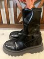 Stiefel Damen - Stiefeletten-Gr.39 schwarz - lackoptik - mit Stollensohle