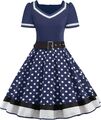 Damen Sommerkleid Freizeit Gürtel Vintage Retro 50s Kurzarm gepunktet