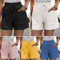 Hose Mit Elastischem Bund Kurze Hose Hotpants Shorts Sommer Strand Leinen ∑