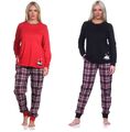 Neu Frauen/Damen Schlafanzug/PYJAMA Schwarz/Rot 100% Baumwolle mit Bund 0820