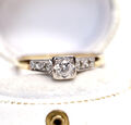 Antiker britischer Ring 0,18ct  Diamanten 750/000 Gelbgold + Platin  B4061