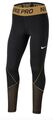 Nike Pro Warm Leggings Gr. XS 34 Tights Hose Fitnesshose Laufhose Schwarz Gold