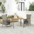 Gartenmöbel Essgruppe Gartengarnitur 3-tlg. mit Kissen Grau Poly Rattan vidaXL