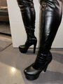 Extrem Plateau High Heel Overknee Stiefel schwarz Stretch Crotch Gr. 43