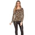 Damen Langarm Shirt mit Animalprint Leopard-Optik Beige 34/36/38 #S1146