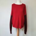 M&S Collection Damen-Wollmischung rot und burgundfarben klobiger Strickpullover XL