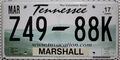 Tennessee USA Nummernschild Kennzeichen , Marshall County License Plate [Z4988K]