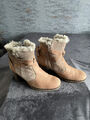 GABOR Stiefelette Gr. 40 (UK 6,5) in beige/hellbraun mit Fellbesatz - neuwertig 