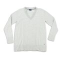 Tommy Hilfiger Pullover Gr. L Sweater Oberteil Herren Grau Gestreift Freizeit