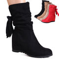 Damenschuhe Keilabsatz Stiefel Velours Stiefeletten Waden Boots Keil Booties 