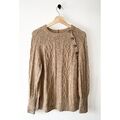 M&S Per Una Pullover braun beige Zopfmuster Wollmix gesprenkelt Rundhals Gr. M