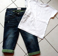 Set: S. OLIVER  goldige Capri Jeanshose + Rippen T-Shirt  Gr. 140-152   TOP!